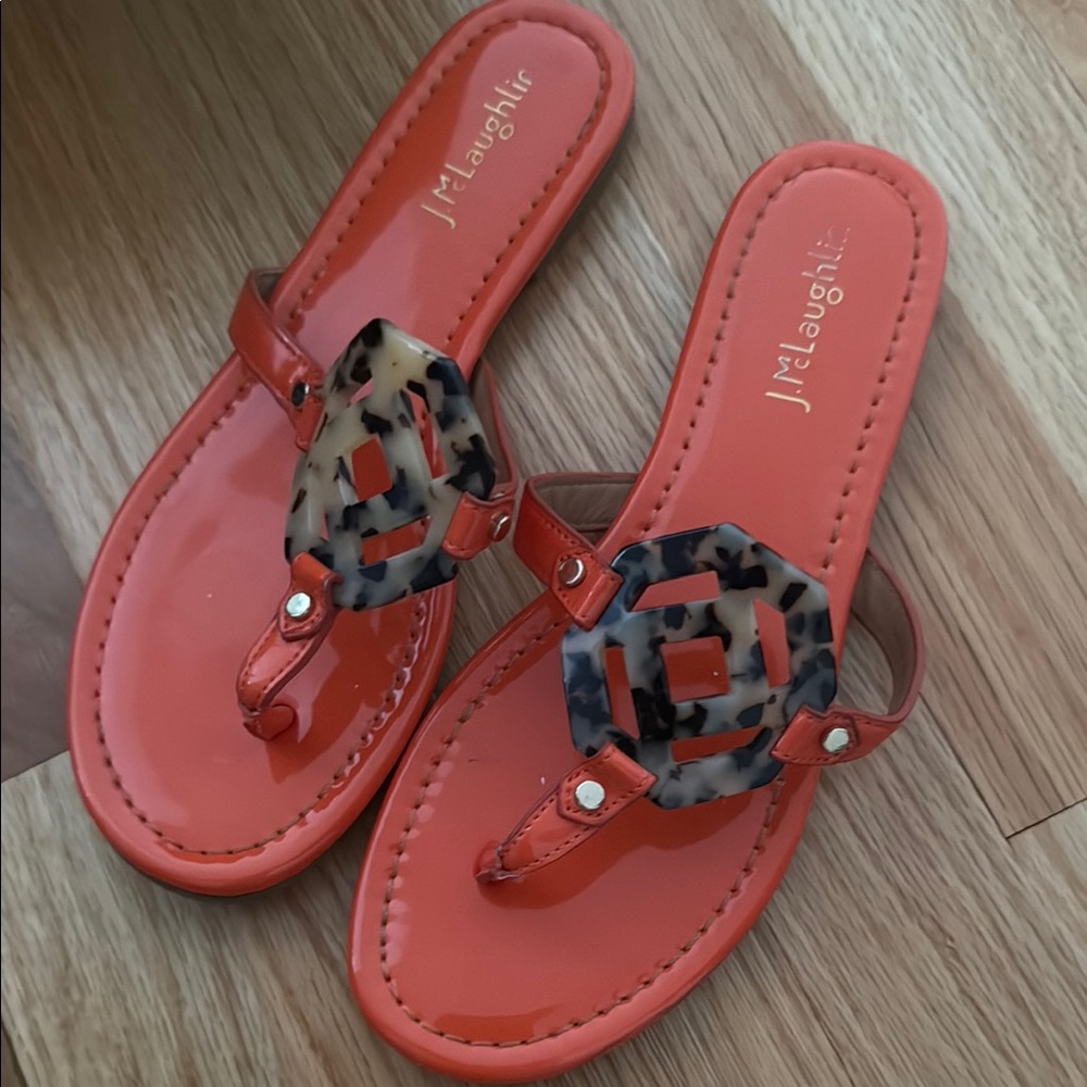 J. McLaughlin Vibrant Orange Sandals with Tortoise Detail